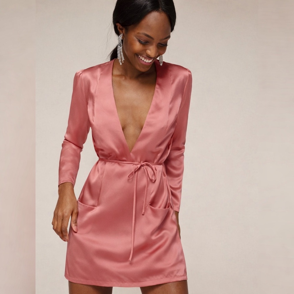 Reformation Silk Olive Dress in Rosy Pink
